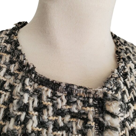 Boucle Tweed Jacket Clueless Chic Preppy Posh Academia Frayed Trim Cropped XS - Picture 2 of 16